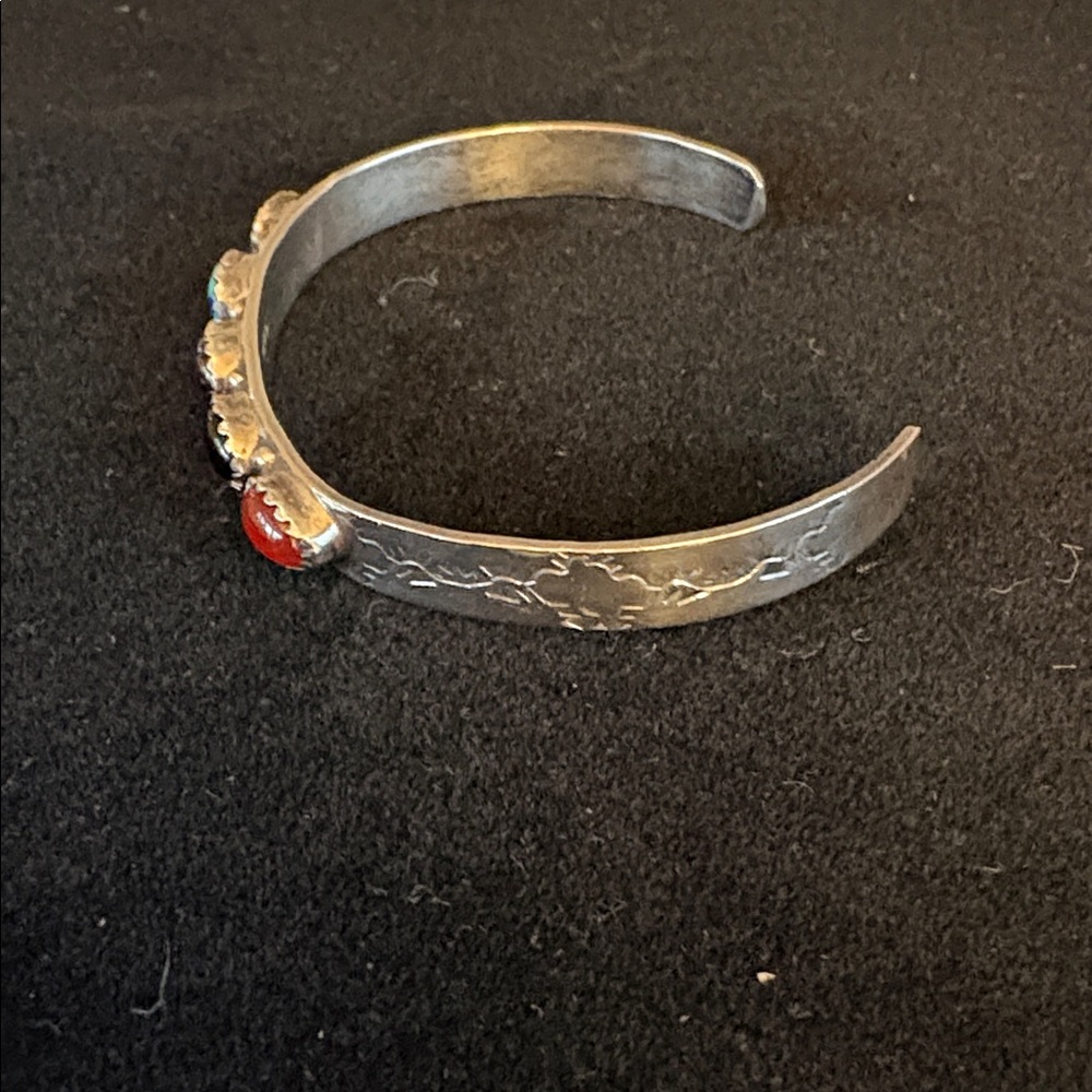 Native American Herman Smith Sterling Silver  Multi  Stone Cuff Bracelet - Picture 9 of 10